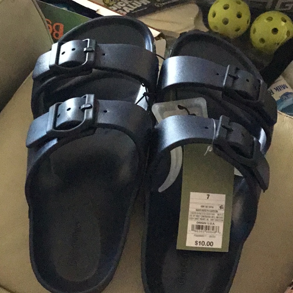 Goodfellow & Co Navy Double-Buckle EVA Slide Sandals ~ size 7 ~ NWT